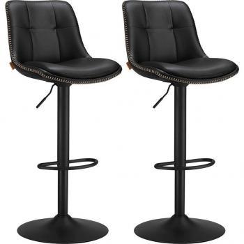Set de 2 taburetes de bar giratorios y regulables, acolchado, con respaldo y reposapiés, de acero, para cocina y comedor, color negro tinta o marrón caramelo