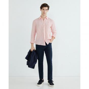 North Sails Men's Regular Fit Striped Long Sleeve Linen Shirt in Pink, Size S