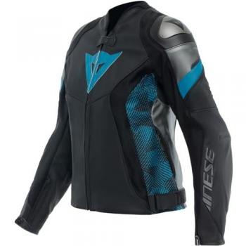 Chaqueta de moto de mujer Avro 5 Leather Dainese - Chaqueta de cuero para damas en color negro y azul, talla 38