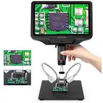 Andonstar - Microscopio digital AD409 con HDMI y pantalla LCD de 10,1 pulgadas, ampliación x300, con USB, con cámara electrónica de aumento, soldadura PCB, para colección de monedas