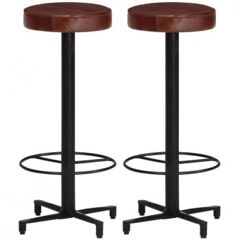 Taburetes de Bar de Cuero Genuino 76 cm - Juego de 2 Unidades en Marrón
