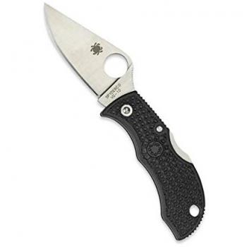 Cuchillo de bolsillo Spyderco Manbug con mango FRN negro y hoja lisa ligera