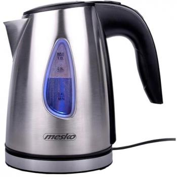 Hervidor de Agua Eléctrico Inoxidable 1L Mesko MS1351, Sin BPA, Apagado Automático, Inalámbrico 360º, Resistencia Oculta, 1630W