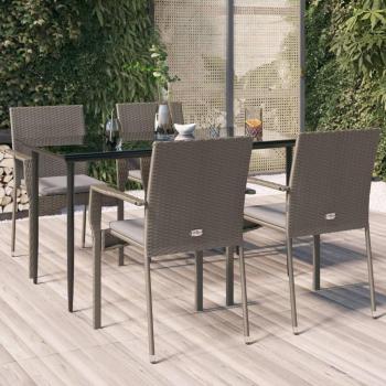 5-Piece Black and Grey Poly Rattan Garden Dining Set with Cushions