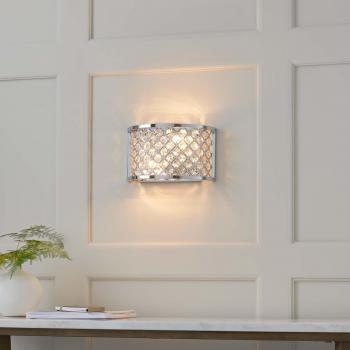 Aplique Hudson, cromo y cristal, Aplique de pared interior de 2 luces, Cromo con cristal, E14 - Endon