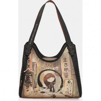 Bolso de Hombro Grande Anekke Fantasy Multicolor con Tres Compartimentos y Cierre de Cremallera - 31x28x15 cm