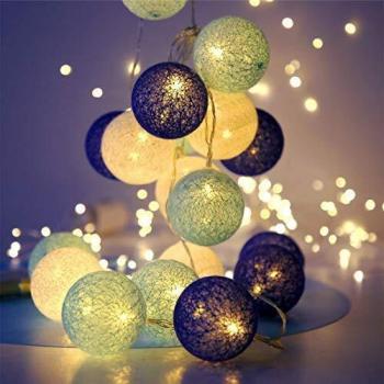 Guirnalda de luces LED con batería, ideal para interiores, 3,1 m, con 20 bolas de algodón, luces de Navidad, ideal para pared, como decoración navideña, fiestas, bodas, hogar, color blanco