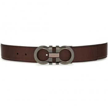 Ferragamo Men's Double Gancini Reversible Leather Belt - Black/Cocoa Brown - Size 105 (670308)