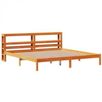 Estructura cama con cabecero de madera de pino macizo en color marrón, dimensiones 180x200 cm, acabado en cera