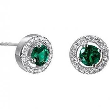 Pendientes Vidal & Vidal colección Signature circonitas plata acabada en platino y gema esmeralda