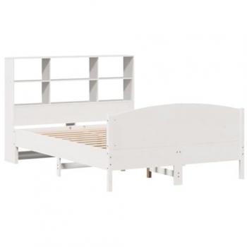 Cama con Estantería Sin Colchón Blanca 140x190 cm Madera Maciza de Pino