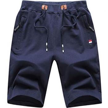 LY4U Pantalones Cortos para Hombre Pantalones Cortos Deportivos de Verano con Bolsillos con Cremallera Azul S