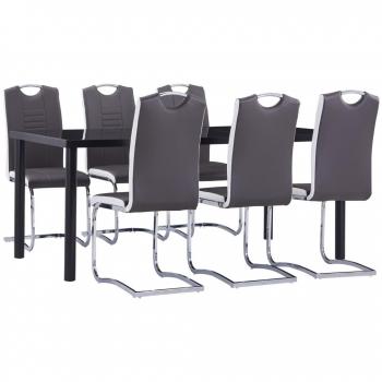 Juego de comedor 7 piezas cuero sintético gris