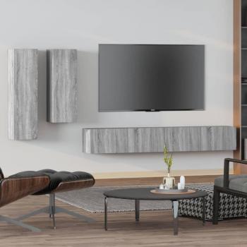 Set de muebles para TV 4 piezas gris Sonoma madera multicapa