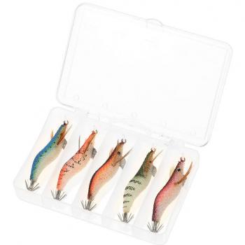 Lixada 5pcs / set Pesca de los camarones determinados del cebo de pesca Atrae a cebos de pesca artificiales plásticos luminosos del calamar con los ganchos