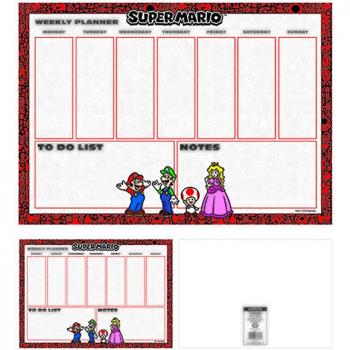 Planificador semanal de escritorio A4 Super Mario, diseño central, tamaño 29 x 21 cm, producto oficial
