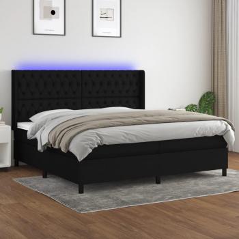 Colchón de cama box spring con muelles y tela LED negra 200x200 cm