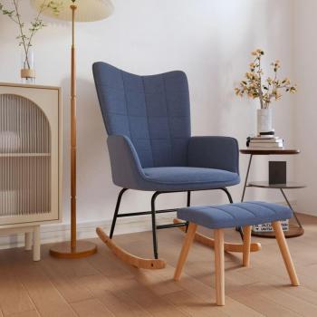 Silla Mecedora Reclinable con Reposapiés en Tela Azul