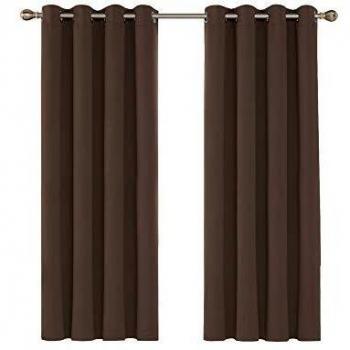 Deconovo Cortinas Dormitorio Moderno Opacas para Ventanas de Habitación Juvenil con Ollados 2 Piezas Marrón 117x138cm