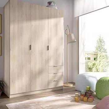 HOMEKIT Armario ropero de 3 Puertas y 3 cajones, Natural, 121x184x52 cm