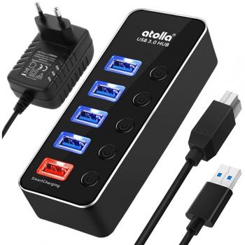 Anker 4-Port USB 3.0 Ultra Slim Data Hub with 1 Smart Charging Port, Aluminum Design, 5V/3A Power Adapter (US Standard), and Individual Power Switches