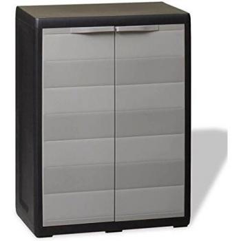 vidaXL Armario Jardín con Estante Negro Gris PP Mueble Organizador de Garaje