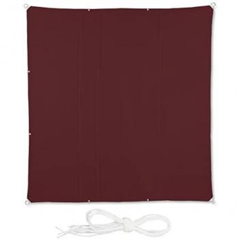 Toldo Vela Cuadrado 5x5 m, Repelente al Agua, Poliéster con Cuerdas Tensoras, Jardín y Balcón, Rojo Oscuro