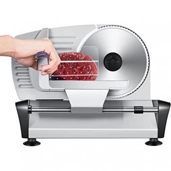 Cortafiambres Eléctrico, HOUSNAT Maquina de Cortar Fiambre, Cuchillas de Acero Inoxidable de 19 cm para