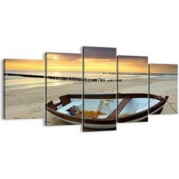 Cuadro sobre lienzo - Impresión de Imagen - Playa barco mar Báltico verano - 160x85cm - Imagen Impresión - Cuadros Decoracion - Impresión en lienzo - Cuadros Modernos - EA160x85-0515
