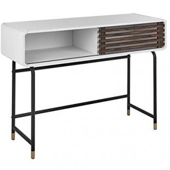Consola Moderna Blanca y Madera Oscura 104 x 40 cm con Puertas Correderas Estilo Rústico Rifle