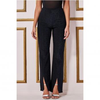 Goddiva Wide Leg Lurex Trouser - Navy