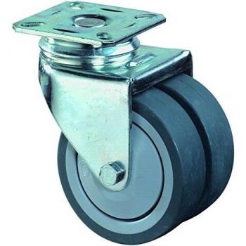 Rueda Doble Giratoria 75mm 80kg Sin Freno Caucho Gris 77x67mm BS ROLLEN