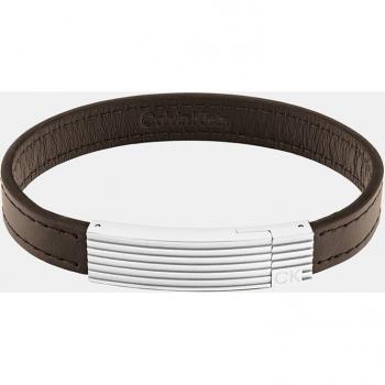Calvin Klein - Pulsera de hombre de acero y cuero marrón, modelo 35000268