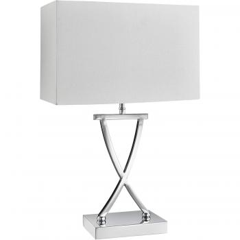 Lámpara de mesa Searchlight Club 46 cm, cromo con pantalla blanca, 1 luz, E14