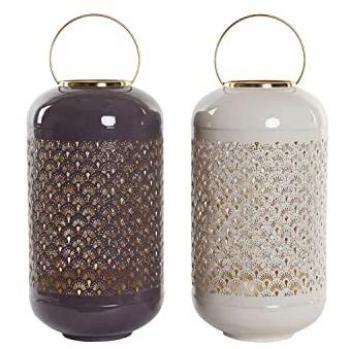 Portavelas DKD Home Decor Beige Aluminio 24 x 24 x 57 cm Malva (2 Unidades)