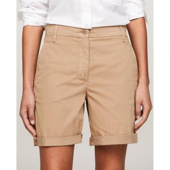 Pantalón Corto Chino de Mujer Tommy Hilfiger Beige con Dobladillo, Talla 34