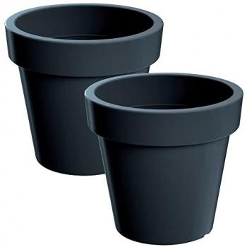 Juego de 2 macetas de plástico Lofly en color antracita - 24,5 x 24,5 x 22,5 cm