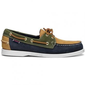 Sebago Portland Spinnaker Boat Shoes - Nubuck Leather, Blue/Beige/Green, EU Size 43