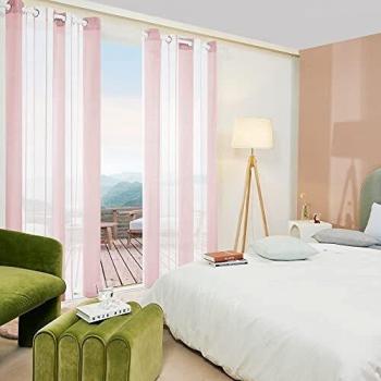 Deconovo Cortinas Habitacion Salon, Visillos Translucidas, para Dormitorio Diseño Moderno, con Ojales, 140x183cm, Rosa, 2 Piezas