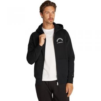 Tommy Hilfiger Men's Black Regular Fit Zip-Through Hoodie with Logo