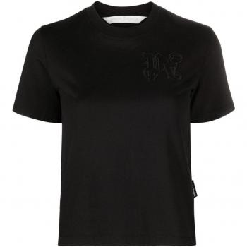 Palm Angels Women's Logo Cotton T-Shirt in Black | Size Large | PWAA044R24JER001