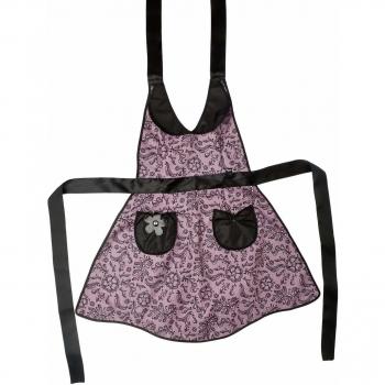 VIGAR Lulu Lace Delantal, Tela, Tiras y Bolsillos: 95% Poliester, 5% PU Resto: ABS, PVC Friendly, Color: Rosa y Negro