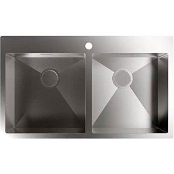 Cata | Fregadero de Cocina Sobre encimera | Doble Cubeta Cuadrada| Modelo CBS-2 40-40 R10 |Instalación en Mueble de 90 cm | Profundidad de 20 cm | Acero Inoxidable