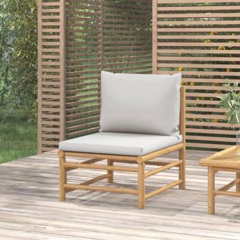 vidaXL Bamboo Garden Middle Sofa with Light Gray Cushions