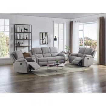 Sofá 3 plazas, 2 plazas y sillón reclinable en microfibra gris claro Brody