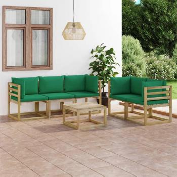 6 Pcs Garden Living Room Set con cojines verdes