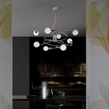 Lámpara de suspensión moderna en hierro cromado con 8 luces - Serie Vórtice 70x h33 cm