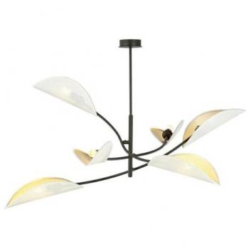 Lámpara de Suspensión Flor de Loto EPIKASA, Acero con Recubrimiento de Polvo y Tejido, Negro, Blanco y Oro, 102x51x102 cm