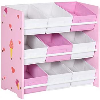 Estantería Infantil ZONEKIZ con 9 Cajas de Tela no Tejida Extraíbles Organizador de Juguetes para Dormitorio Guardería 63x30x60 cm Rosa