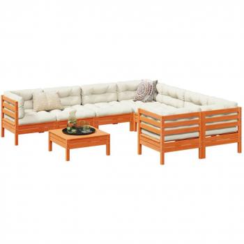 9 Piece Garden Sofa Set with Cushions Wax Brown Solid Pine Wood